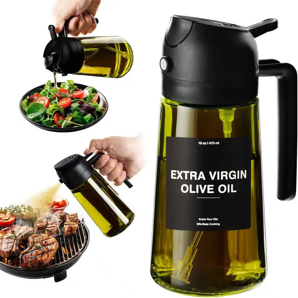 Dual-Action Glass Oil Dispenser & Sprayer (2-in-1)