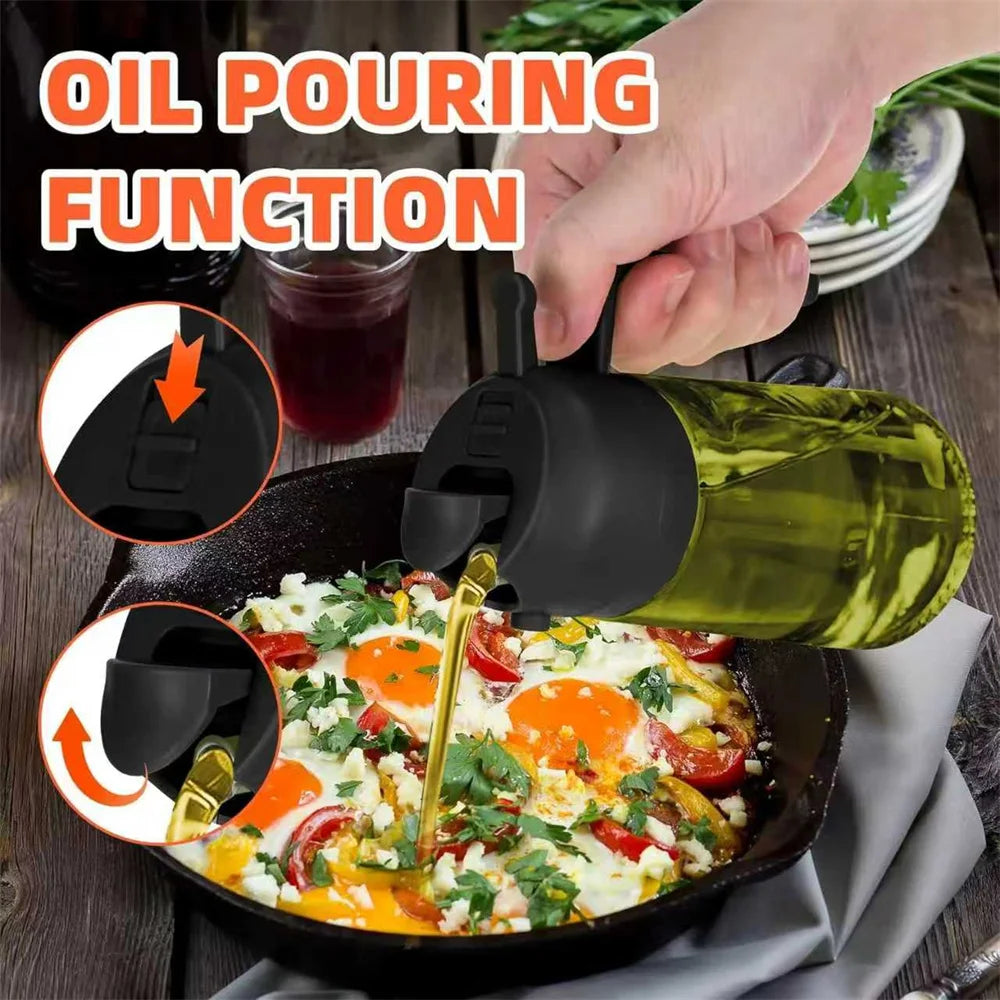 Dual-Action Glass Oil Dispenser & Sprayer (2-in-1)